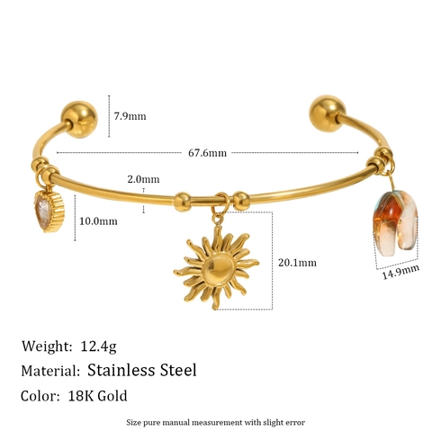 Zon Maan Hart Bedel Open Manchet Armband 18K Verguld Roestvrij Staal Gekleurde Stenen Zirconia Hemelse Sieraden Vrouwen