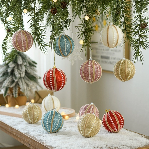 Palline Di Natale In Schiuma Glitter Decorazione Da Appendere Con Künstliche Perle Artificiali E Corda Di Canapa Per Feste