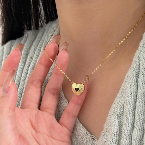 Collana In Argento Sterling 925 Con Pendente A Cuore Texture Ondulata E Piccolo Cuore Nero Gioielli Minimalisti Stile Coreano