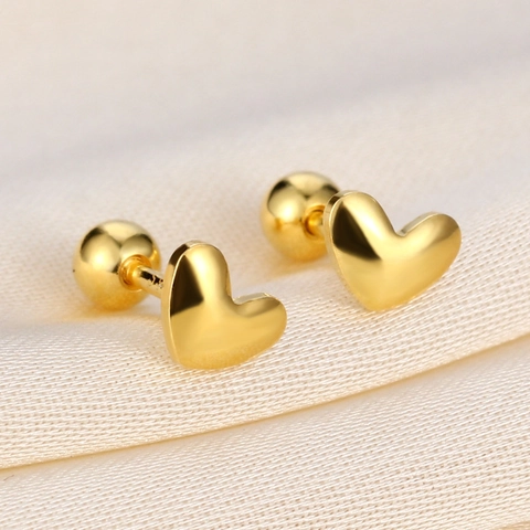 Heart Stud Earrings With 925 Sterling Silver Earring Post Gold Plated Screw Back Small Minimalist Jewelry For Women