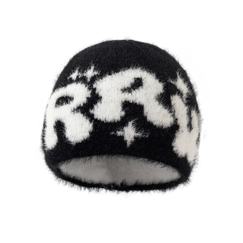 Gorro De Punto Estilo Mohair Felpa Cálido Resistente Al Viento Invierno Streetwear Jacquard Letra Estrella Mujeres Hombres