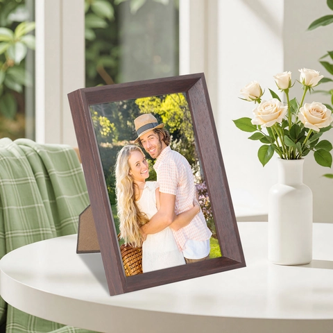 Retro Wood Grain Picture Frame With High Definition Plastic Panel Desktop Stand And Wall Hanging Decor