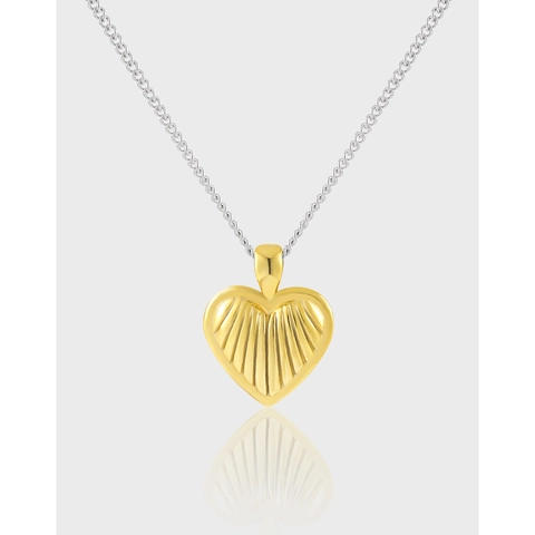 Elegante 925 Sterling Silber Halskette Für Damen Mit Gestreiftem Vergoldetem Herzanhänger Zweifarbiges Schmuckgeschenk