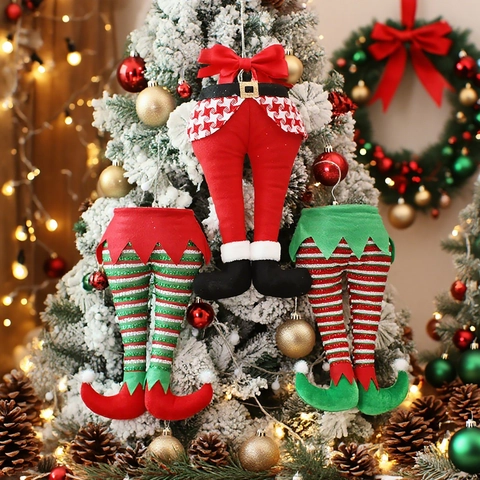 Gambe Di Elfo Di Natale Babbo Natale Gambe Pendente Albero Peluche Decorazione Per Festa Casa A Righe