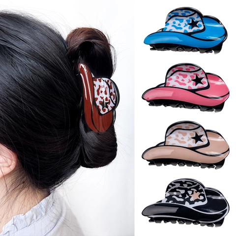 Molletta Per Capelli Cappello Da Cowboy Occidentale Acetato Acrilico Americano Retrò Stampa Mucca Stella Per Donne Ragazze
