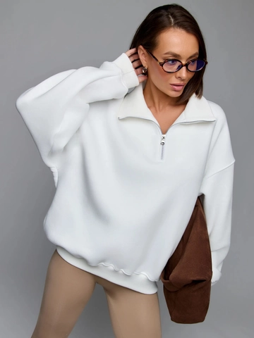 Women Oversized Half Zip Sweatshirt Cotton Blend Long Sleeve Stand Collar Solid Color Casual Sporty Pullover