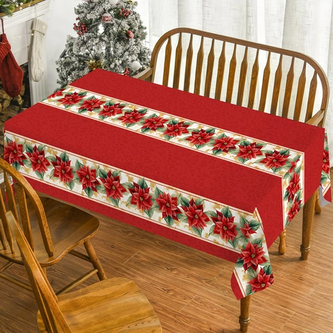 Tovaglia Con Stampa Poinsettia Di Natale Poliestere Impermeabile Rettangolare Rossa Decorazione Tavolo Da Pranzo