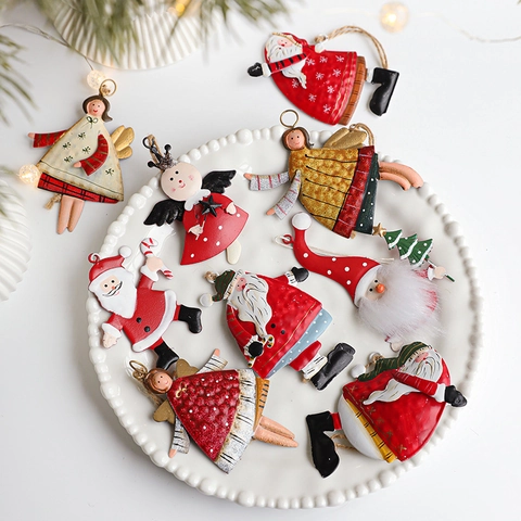 Pendenti Appesi Natale Metallo Dipinto Babbo Natale Angelo Pupazzo Di Neve Per Decorazione Albero Natale Arte Ferro Retrò