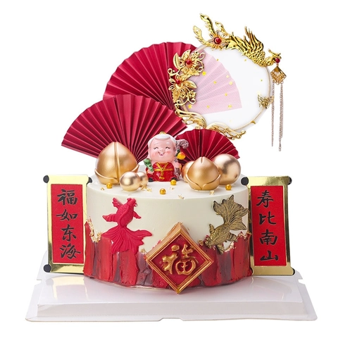 Traditionelle Chinesische Langlebigkeit Großeltern Kuchendekoration Figuren Harz Pfirsich Acryl Für Den Geburtstag Von Älteren