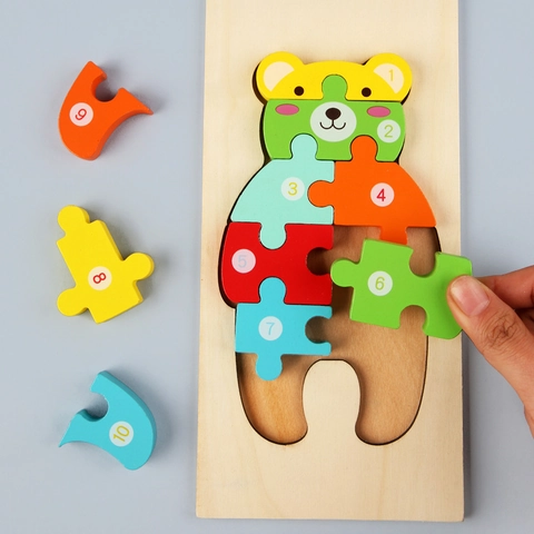 Wooden 3D Jigsaw Puzzle Animal Vehicle Numerical Learning Early Educational Montessori Toy For Children