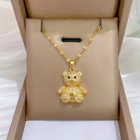 Collier Pendentif Ours Chaîne En Acier Inoxydable Cuivre Micro Pavé Strass Bijoux De Luxe