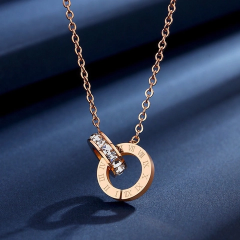 Luxury Titanium Steel Roman Numeral Double Ring Necklace Zirconia Inlaid Gold Silver Rose Gold Bracelet Stud Earrings Jewelry