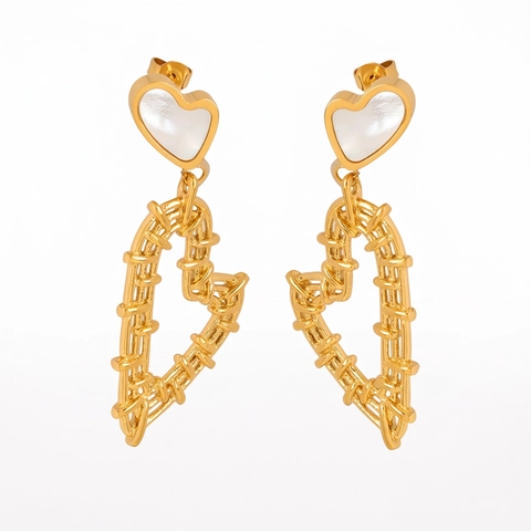 Orecchini Pendenti A Cuore Acciaio Al Titanio Conchiglia Bianca Zircone Intrecciato Vuoto Gioielli Vintage Per Donne