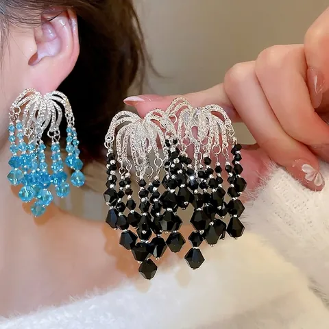 Pendientes De Borla Con Cuentas De Cristal De Lujo Estilo Palacio Con Poste De Plata Joyería Vintage Para Mujeres
