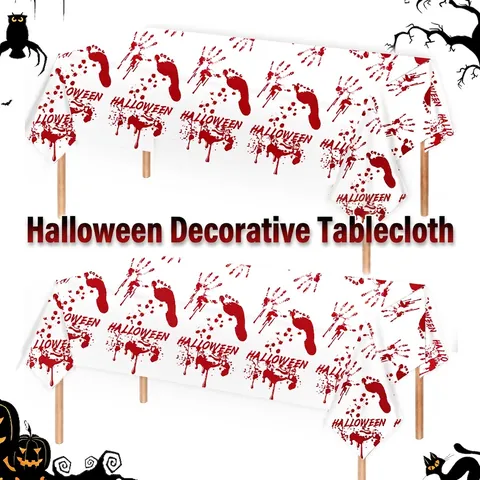 Halloween Bloederige Handafdruk Tafelkleed PE Plastic Wegwerp Horror Thema Feest Tafelkleed Rechthoek Waterdicht Decoratie Universeel