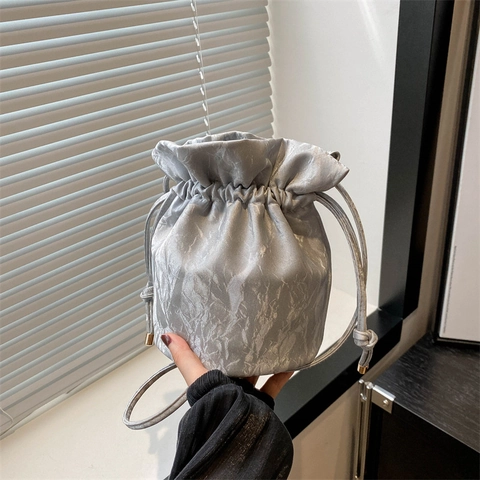 Sac Seau Femme Plissé Texture Marbre Cordon Sac À Épaule Minimaliste Vintage Mode D'été Sac À Main Bandoulière