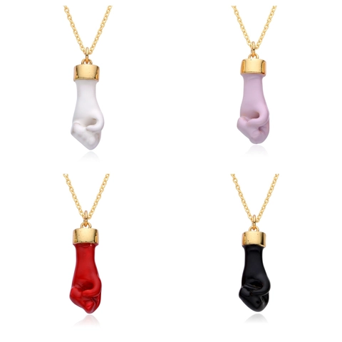 Collier avec Pendentif Poing Mano Figa Mode Occidentale pour Femmes Plaqué Or Cuivre Amulete Colorée Bijoux Cadeau