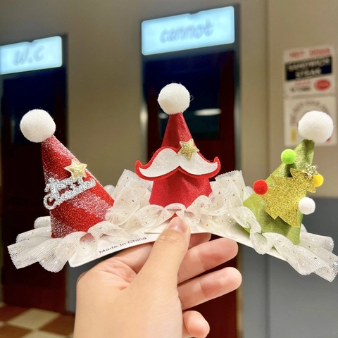 Fermagli Per Capelli Natalizi Mini Cappello Da Babbo Natale Corna Di Renna Con Paillettes Maglia Pelliccia Sintetica Forcine Festive Per Bambine Donne