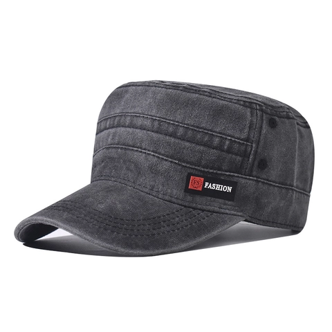Vintage Washed Distressed Cotton Cadet Cap For Men Women Flat Top Military Hat Adjustable Fashion Label Outdoor Sun Hat