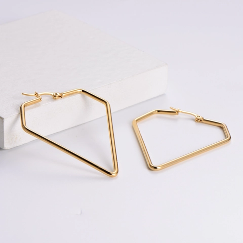 Geometric Hoop Earrings 18K Gold Plated 316L Stainless Steel Diamond Shape Minimalist Style Jewelry For Women