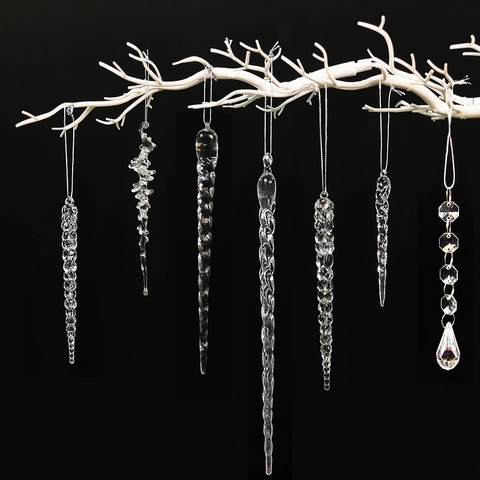 Christmas Icicle Ornaments Clear Acrylic Hanging Pendants For Tree Winter Holiday Party Home Wedding Decor