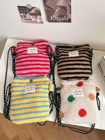 Plush Crossbody Bag Faux Lamb Wool Small Shoulder Purse Various Patterns Casual Daily Winter For Women Girls