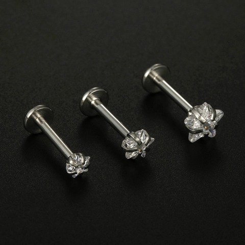 316L Ανοξείδωτο Ατσάλι Αστέρι Ζιρκόνια Lip Piercing Εσωτερικό Σπείρωμα Σκουλαρίκι Χόνδρου Κοσμήματα Χρυσό Ασημί