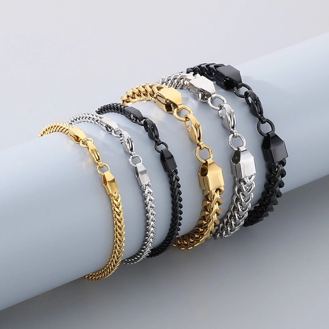 Franco Kette Armband Edelstahl Weizen Gliederschmuck Für Herren Damen Unisex Hip Hop Stil Poliert Karabinerverschluss