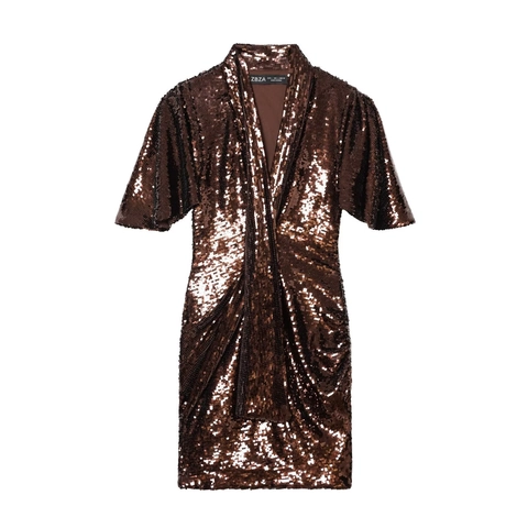 Sequin Mini Dress V-Neck Short Sleeve Ruched Bodycon Party Evening For Women Elegant Glittering