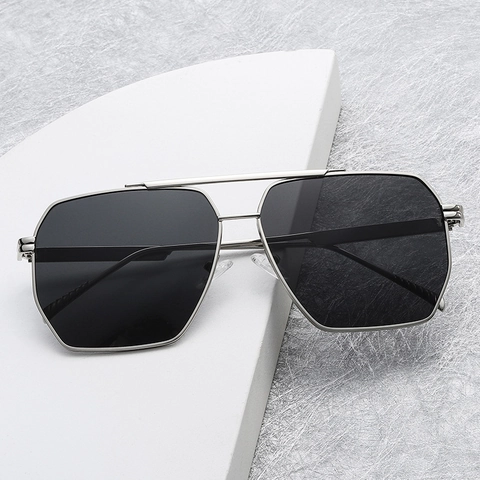 Geometric Square Polarized Sunglasses Metal Double Bridge Retro Aviator Sun Glasses For Outdoor Travel Fashion