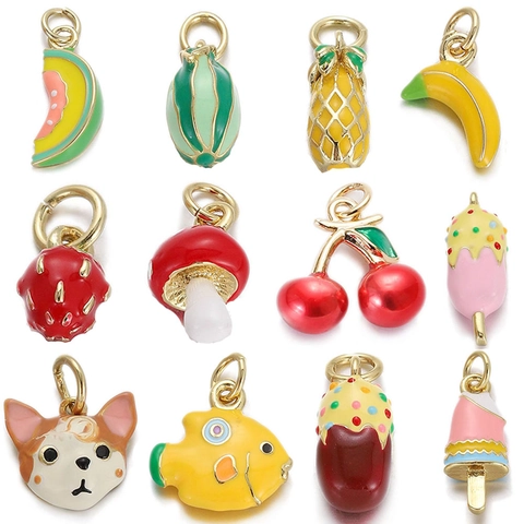 Ciondoli In Smalto Frutta Animali Cibo Pendenti In Lega Di Rame Per Creazione Gioielli Accessori Fai Da Te