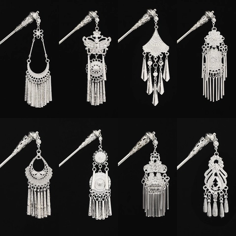 Vintage Πουλάκι Μαλλιών Ethnic Style Silver Tone Alloy Filigree Flower Butterfly Long Tassel Dangle Hanfu Αξεσουάρ
