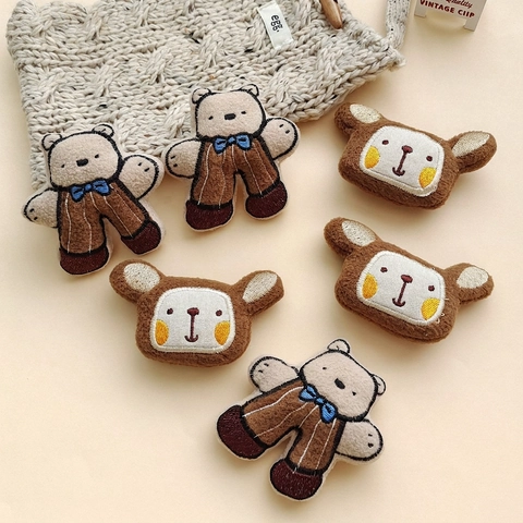 Broche En Peluche Ours Dessin Animé Accessoire DIY Broderie Tête Animal Poupée Douce Pour Sac Vêtements Décoration Style Japonais