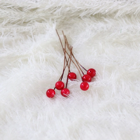 Künstliche Rote Beeren Glänzend Schaumstoff Frucht Kleine Stiele Biegsamer Eisendraht Für Weihnachten DIY Blumen Deko
