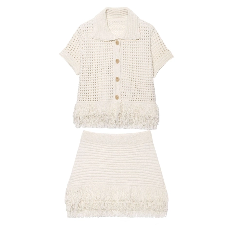 Cardigan In Maglia Crochet Di Cotone A Maniche Corte Da Donna E Minigonna Con Frange Bordo Con Nappe Estate Vacanze Boho