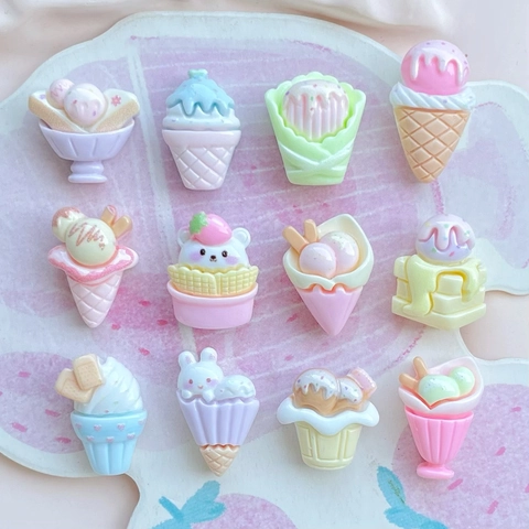 Mini Resin Ice Cream Cone Sundae Cup Miniature Food Play DIY Accessories For Hair Clips Phone Case Decoration Cute Kawaii