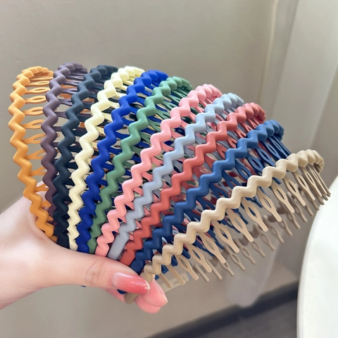 Wavy Non-Slip Headband With Teeth Plastic Resin Hairband For Women Face Washing Daily Matte Solid Color Hair Accessories