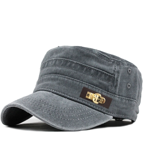 Berretto Cadet In Cotone Lavato Vintage Cappello Militare Piatto Regolabile Traspirante Protezione Solare All'aperto Per Uomo