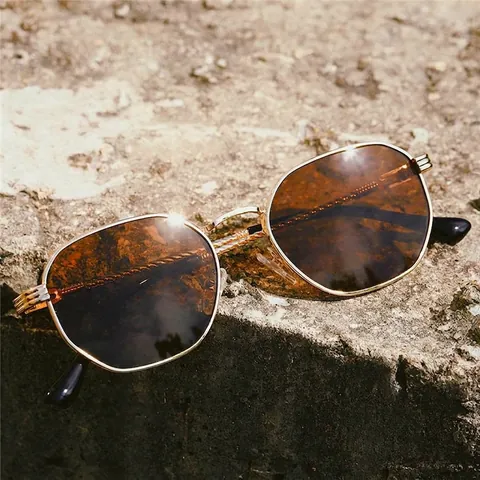 Occhiali Da Sole Poligonali Montatura In Metallo Esagonale Retro Punk Protezione UV400 Lenti Colorate Per Donna Uomo