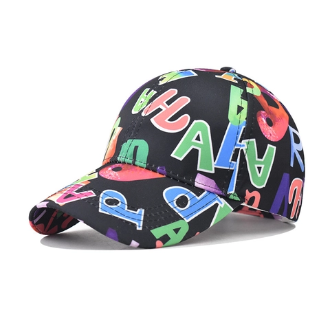 Baseball Cap Graffiti Letter Print Polyester Blend Sun Shade Adjustable Streetwear Fashion Outdoor Hat Men Women