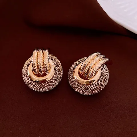 Mesh Gewebte Runde Ohrstecker Mit 925 Sterling Silber Ohrpfosten Dreifach Ring Retro Industriell Schmuck Für Damen