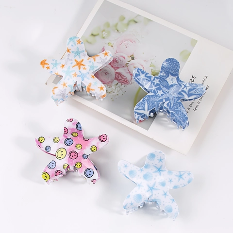 Pinzas Para El Cabello Estrella De Mar Plástico Forma Estrella De Mar Patrón Sonrisa Dibujos Animados Accesorios Para Mujeres Niñas