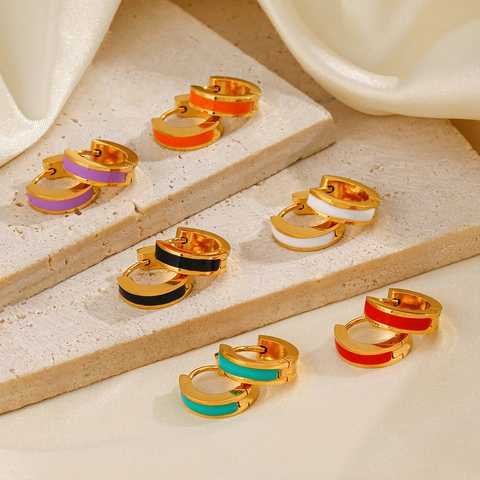 Colorful Enamel Stainless Steel Hoop Earrings For Women 18K Gold Plated Round Geometric Huggie Earrings Niche Design Fashion Jewelry