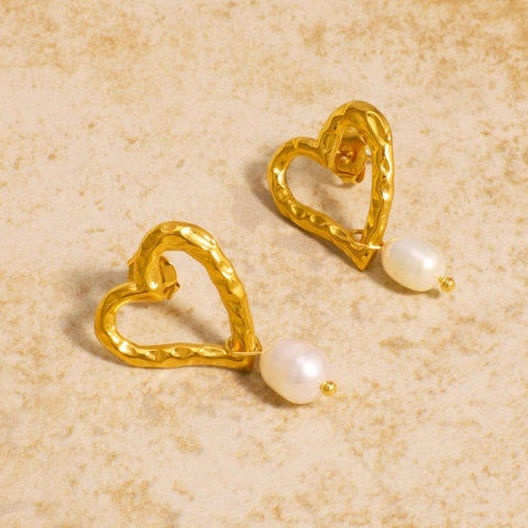 Französische Retro Hohlherz Künstliche Perlenohrringe Für Damen Edelstahl 18K Vergoldet Hypoallergen Eleganter Schmuck
