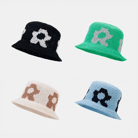 Crochet Bucket Hat Hand Knitted Cotton Vintage Pattern Sun Protection Breathable Beach Accessory For Women