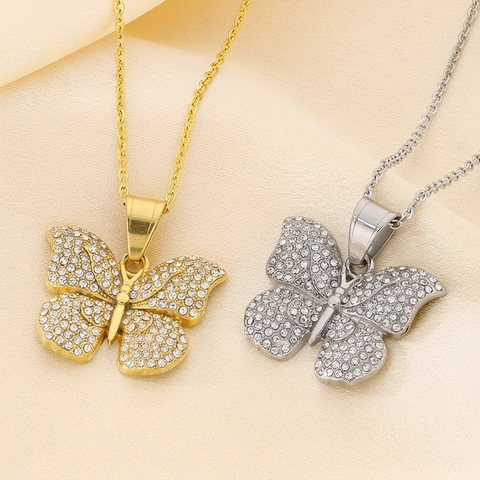 Collar Con Colgante De Mariposa De Acero Inoxidable Con Diamantes De Imitación Joyería De Lujo Para Mujer