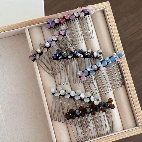 Bloem Haarkam Acetaat Hars Metalen Tanden Rhinestone Elegant Koreaanse Stijl Voor Vrouwen Haarstyling Haarspeld Accessoires