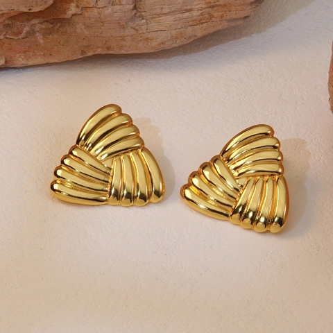 Triangle Stud Earrings Stainless Steel Ribbed Textured Geometric Minimalist Vintage Gold Plated Jewelry For Women Fashion