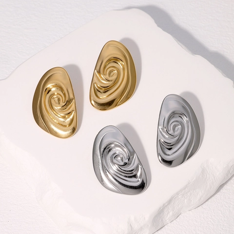 Pendientes De Botón De Acero Inoxidable Chapados En Oro Espiral Abstracta Forma De Caracola Joyería Minimalista Mujeres