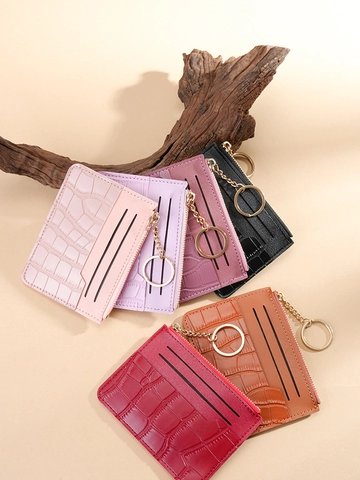 Fashion Crocodile Pattern Card Holder Multi Slot Zipper Coin Purse With Key Ring Portable Simple Wallet For Women